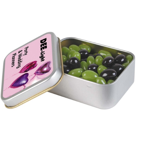 Corporate Colour Mini Jelly Beans in Silver Rectangular Tin