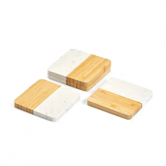 Kahlo Bamboo and Marble Coaster Set