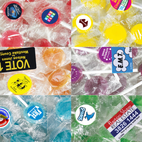 Corporate Colour Lollipops | Confectionery Manufacturers NZ | Company Logo Lollies | Custom Merchandise | Merchandise | Customised Gifts NZ | Corporate Gifts | Promotional Products NZ | Branded merchandise NZ | Branded Merch | Personalised Merchandise | 
