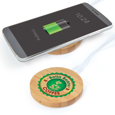 Arc Round Bamboo Wireless Charger | Customised Wireless Charger | Personalised Wireless Charger | Custom Portable Charger | Custom Merchandise | Merchandise | Customised Gifts NZ | Corporate Gifts | Promotional Products NZ | Branded merchandise NZ | 