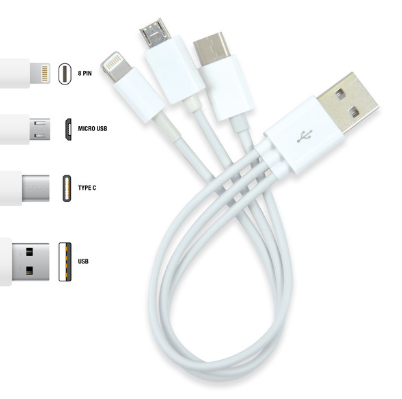 3 in 1 Combo USB Cable - Micro, 8 Pin, Type C | Custom Merchandise | Merchandise | Customised Gifts NZ | Corporate Gifts | Promotional Products NZ | Branded merchandise NZ | Branded Merch | Personalised Merchandise | Custom Promotional Products | 